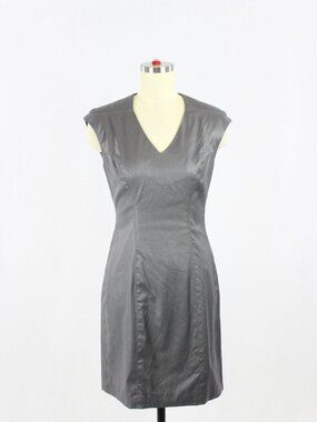 HELMUT LANG Grey Chintz Wool Minimalist V-Neck Sheath Dress, Size 0
